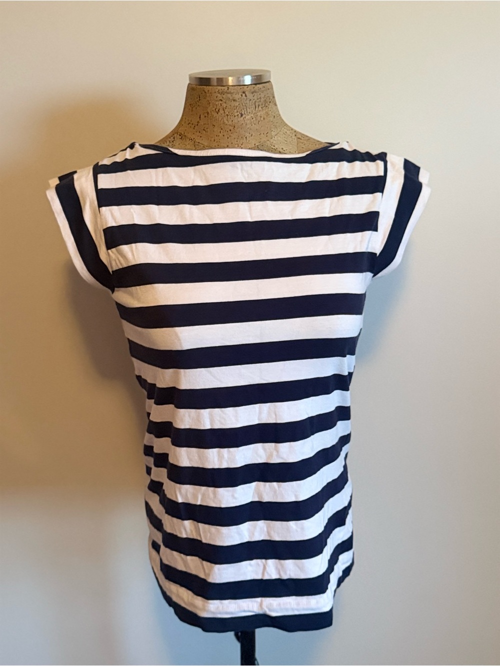 French Connection Navy & White Striped Cap Sleeve Tee